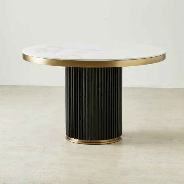 Archie Statuario White Sintered Stone Round Dining Table - Matte Black Leg 120cm