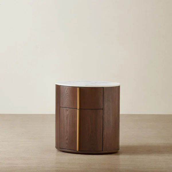 Sir Lionell Amber Brown Bedside Table - Gliding White Sintered Stone Top
